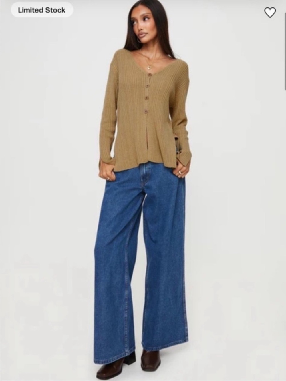 Princess Polly Lexie Knit Cardigan Size S/M Tan Button Front Split Hem